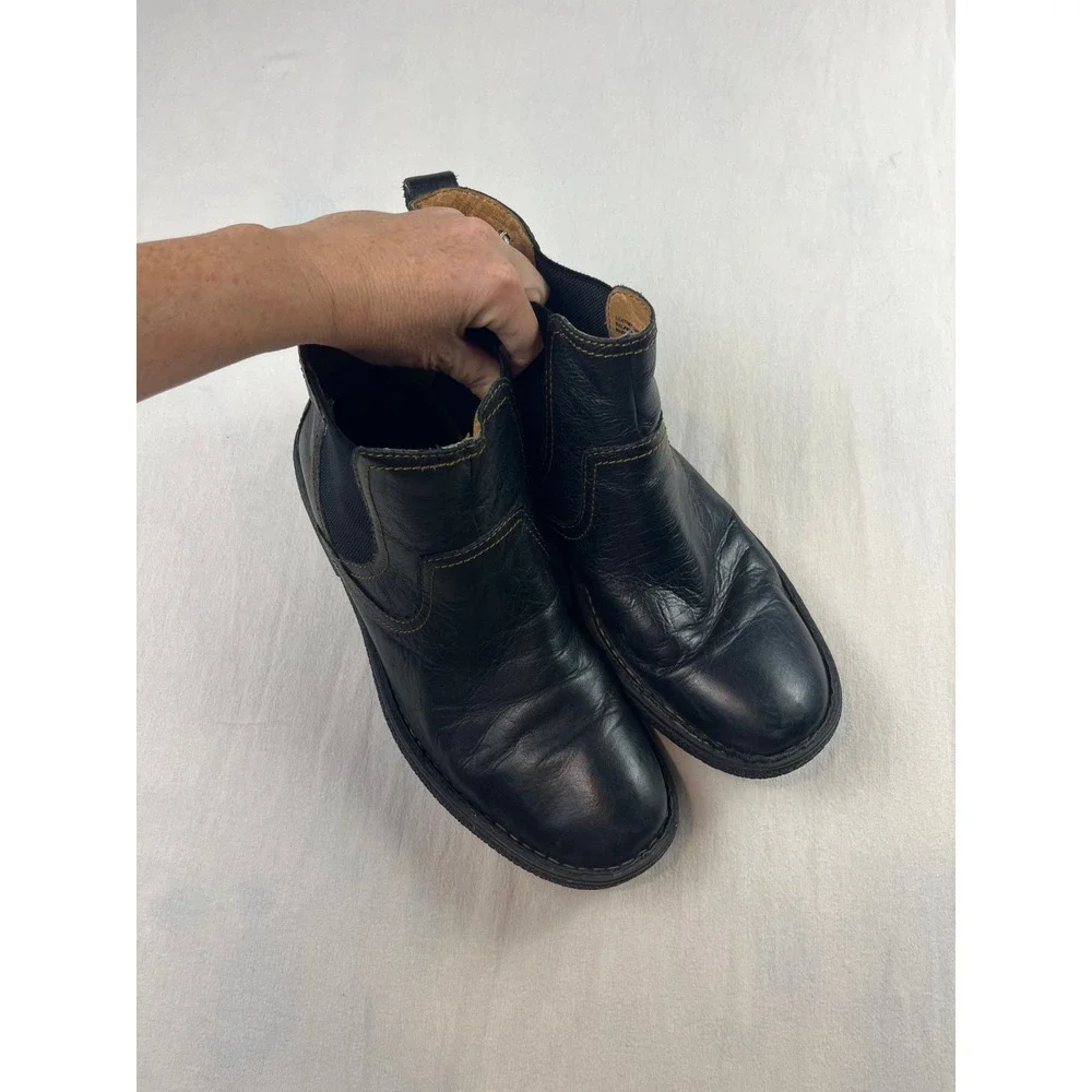 Born Mens Black Leather Chelsea Boots Ankle Pull On M3714 CQB14 Size 10.5 44.5